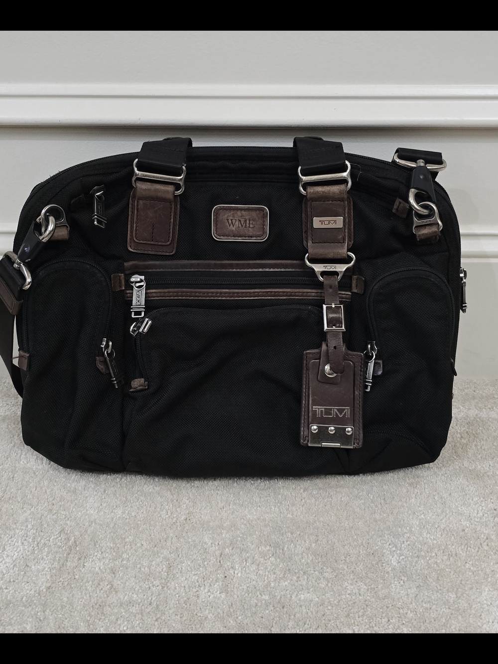 Tumi Black and Brown Travel Brief with Leather Trim